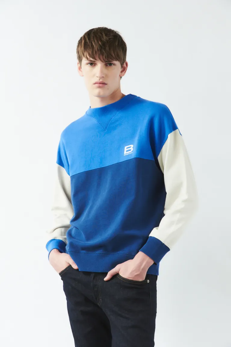 Buzo azul y gris combinado de cuello alto, hecho en algodón premium de Bensimon en Buzos y Sweaters para argentina