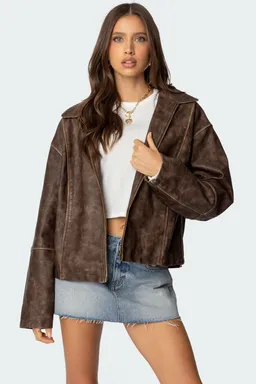 Campera cuero sintético lavado oversize de Edikted en Chaquetas para argentina