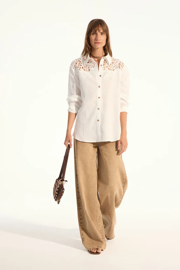 Camisa blanca de lino de corte amplio y mangas largas con detalles de tajo de Portsaid en Camisas para argentina