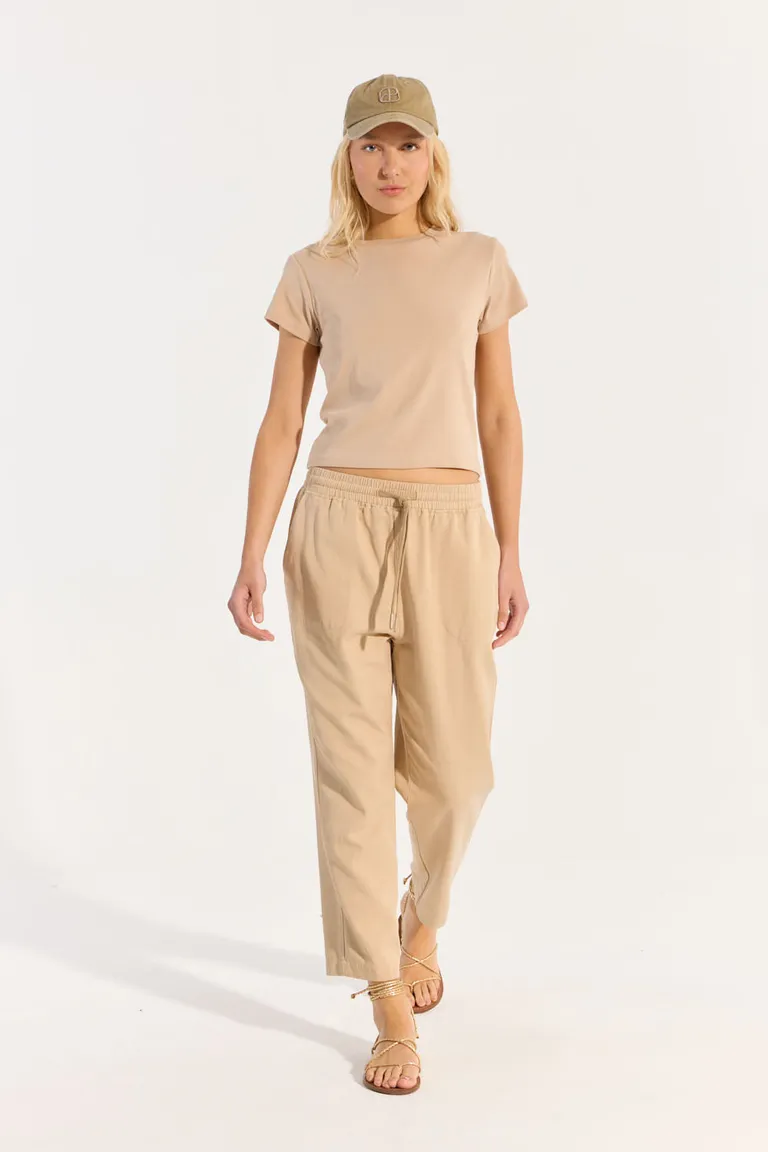 Remera de punto básica de corte ceñido con manga corta para mujer de Portsaid en Remeras para argentina