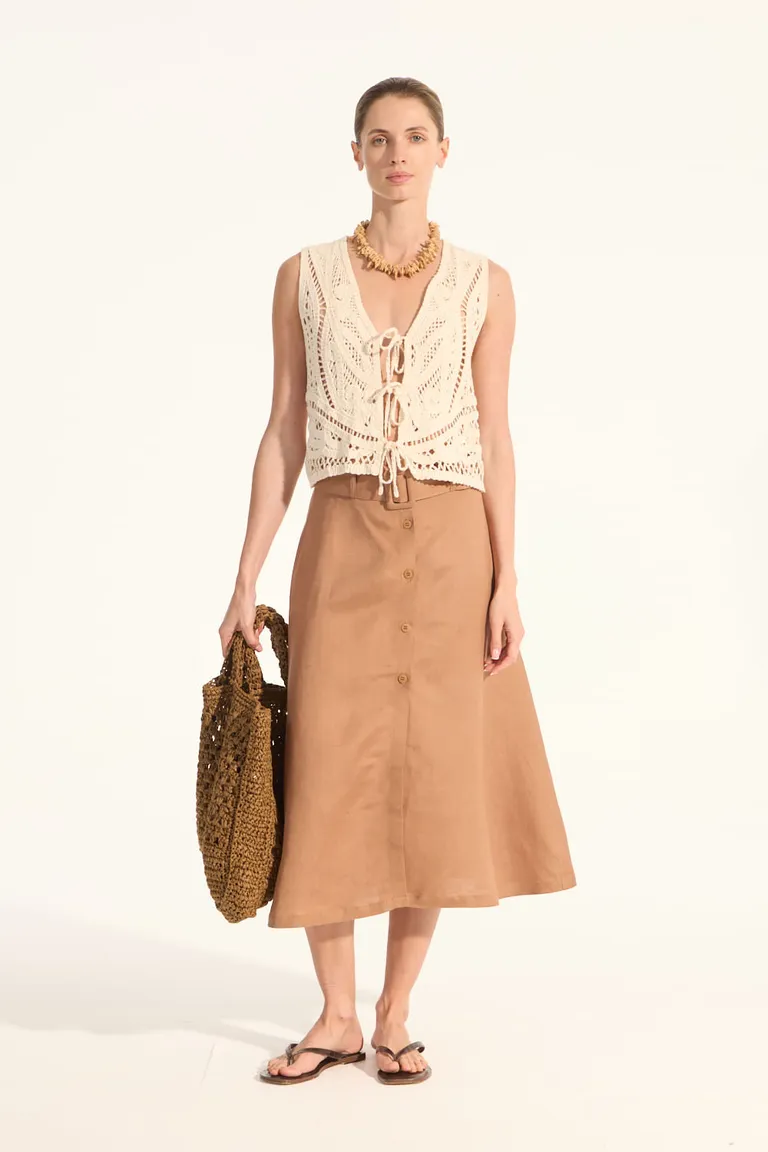 Falda de corte recto en lino marrón para mujer de Portsaid en Faldas para argentina