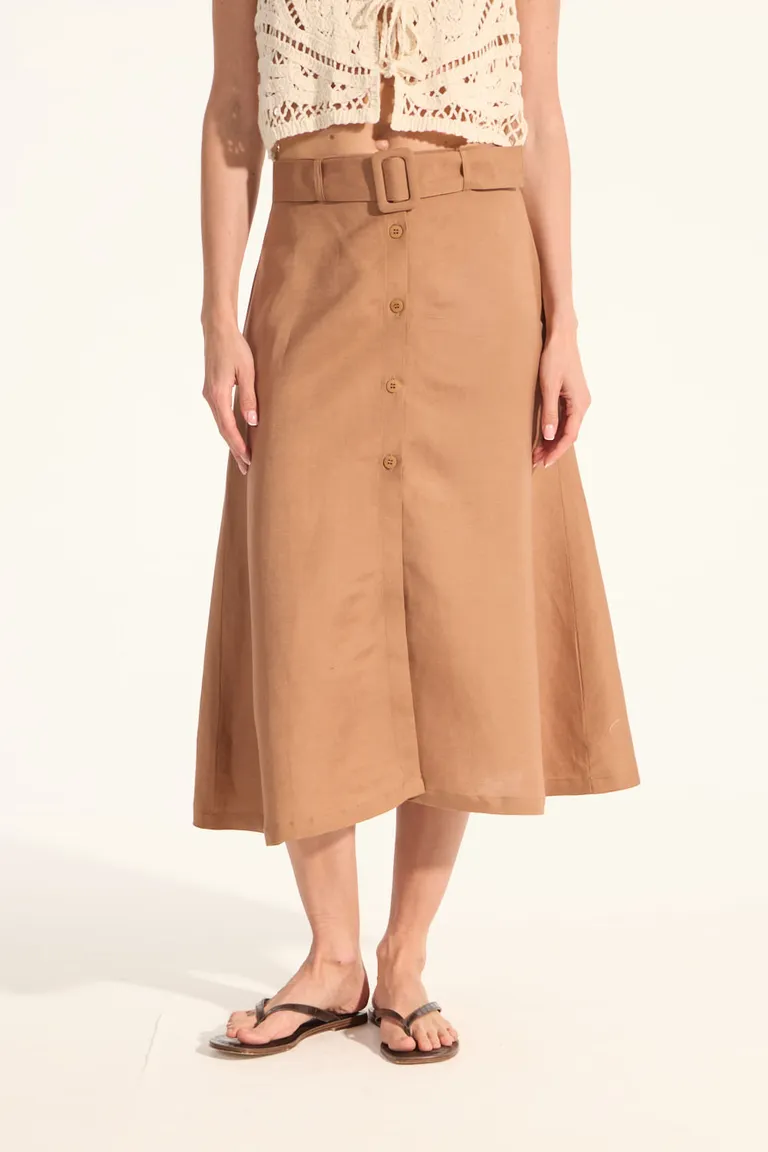 Falda de corte recto en lino marrón para mujer de Portsaid en Faldas para argentina