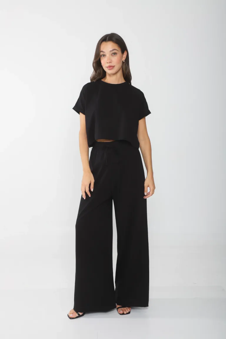 Pantalón ancho de algodón con cintura elástica y cordón ajustable de Belle en Pantalones para argentina