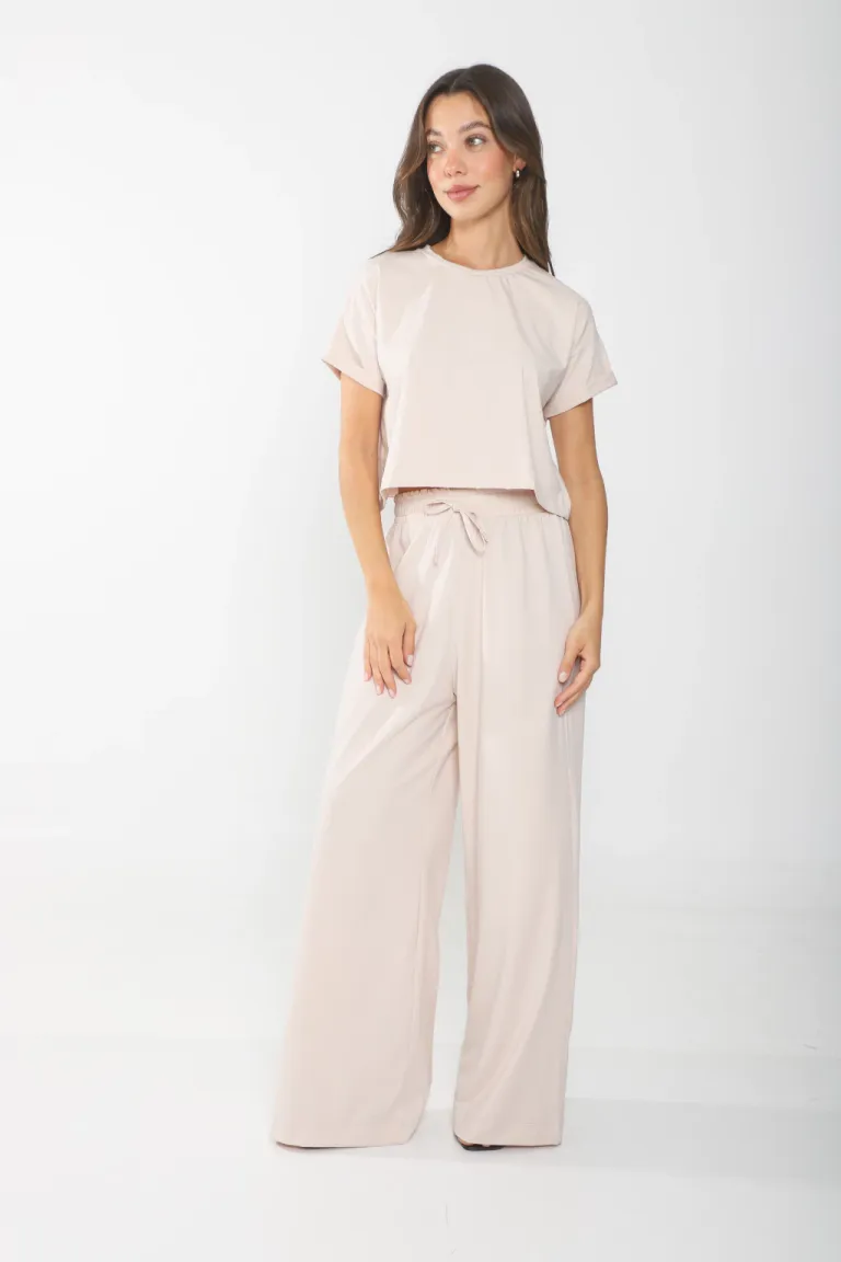 Pantalón ancho de algodón con cintura elástica y cordón ajustable de Belle en Pantalones para argentina