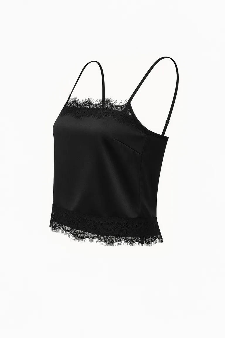 Top de satén negro con aplicación de encaje para mujer de Naíma en Ropa Interior y Medias para argentina