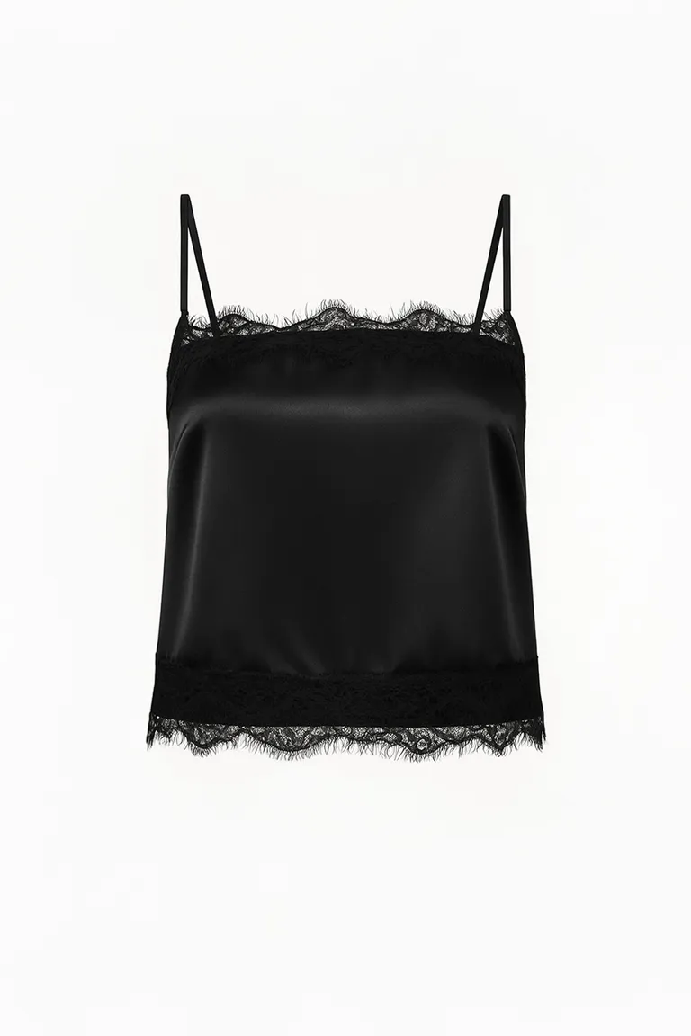 Top de satén negro con aplicación de encaje para mujer de Naíma en Ropa Interior y Medias para argentina