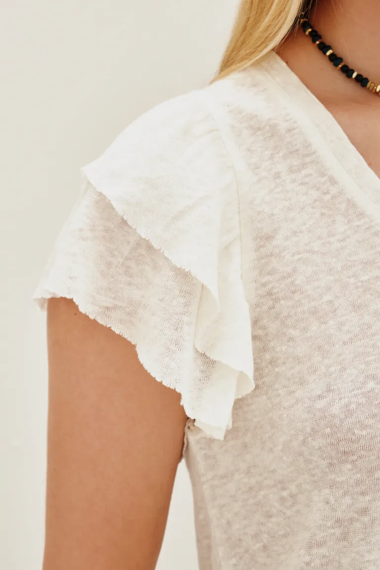 Remera con mangas cortas y volados con escote redondo de Rapsodia en Remeras para argentina