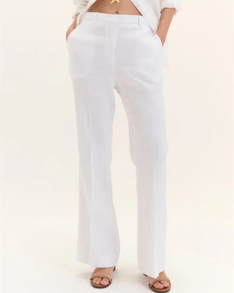 Pantalón marino de lino de pierna ancha y corte recto de Blue Sheep en Pantalones para argentina