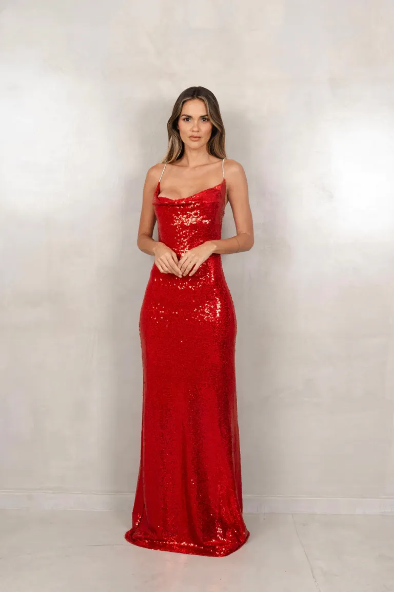 Vestido largo de lentejuela negro, opción elegante y brillante para una noche de fiesta de Belle en Vestidos para argentina