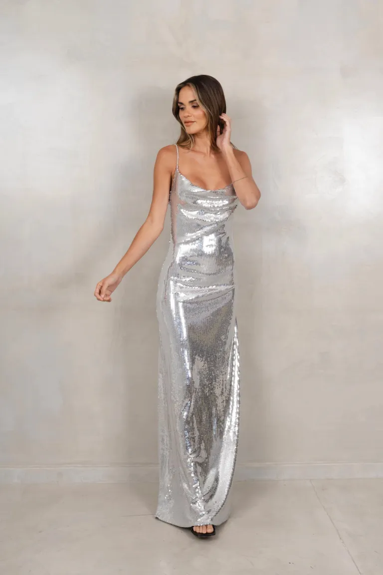 Vestido largo de lentejuela negro, opción elegante y brillante para una noche de fiesta de Belle en Vestidos para argentina