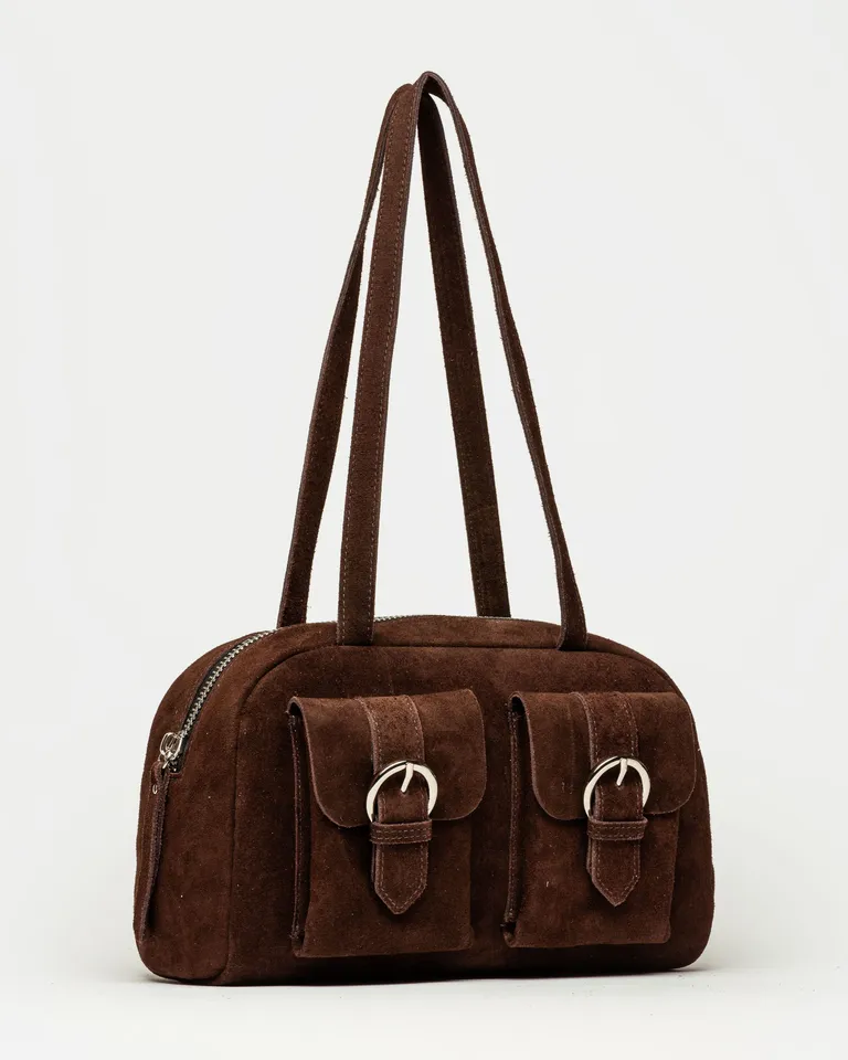 Cartera de mano con bolsillos frontales y hebillas metálicas en estilo vintage de Prüne en Bolsos y Carteras para argentina