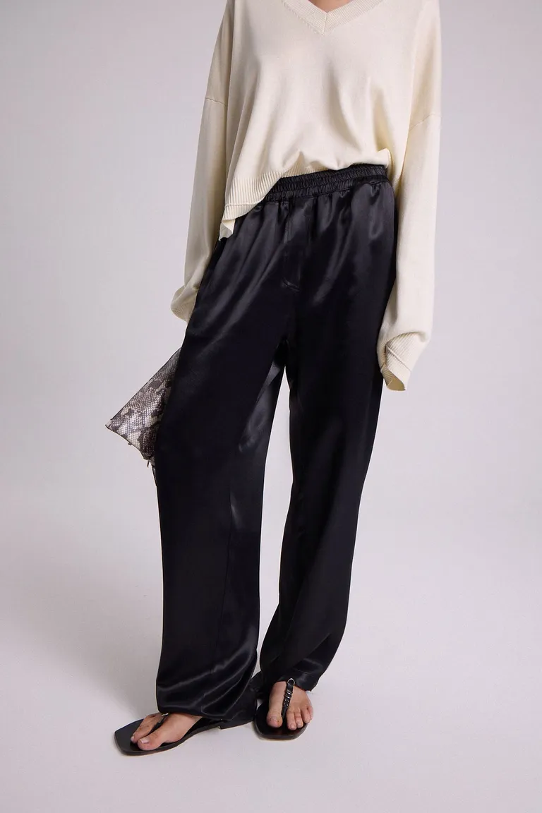 Pantalón de pierna recta y amplia con cintura elástica fruncida de Maria Cher en Pantalones para argentina