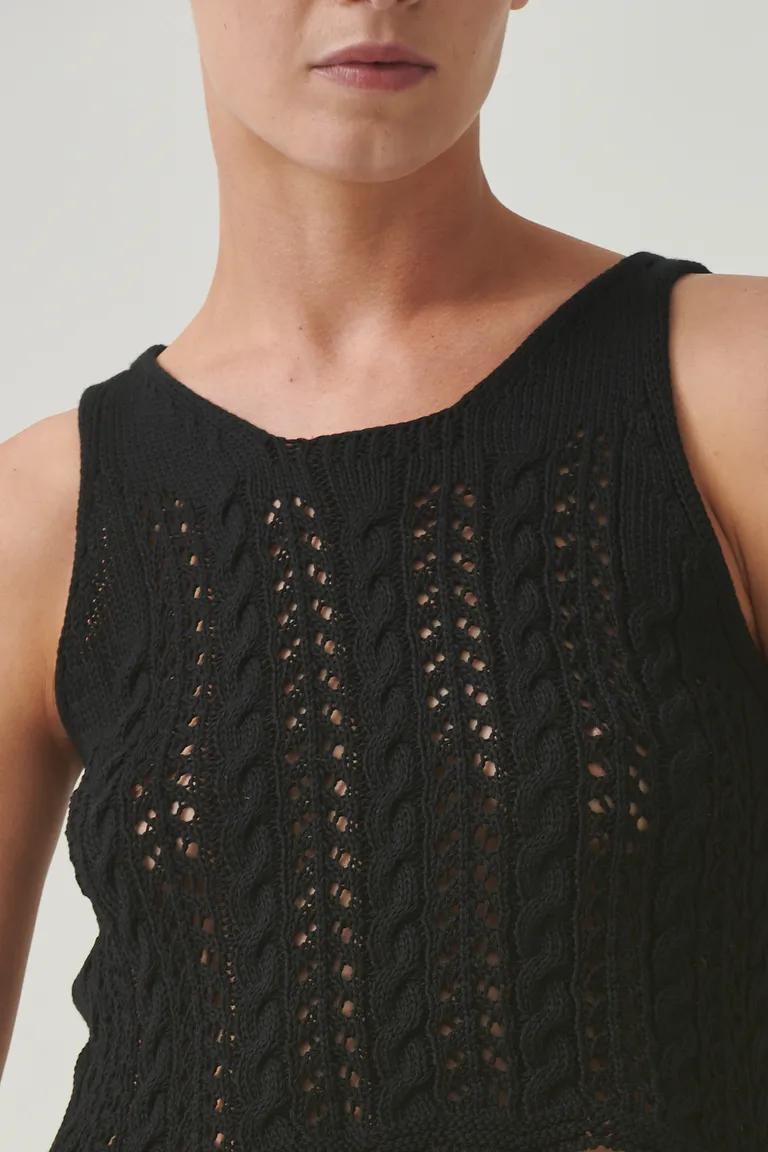 Top de algodón con diseño tejido calado, corte recto y sin mangas de Sweet en Tops para argentina