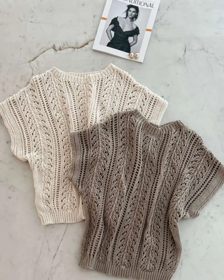 Chaleco de hilo de algodón tejido a mano con diseño de líneas verticales de Hesed en Chalecos para argentina