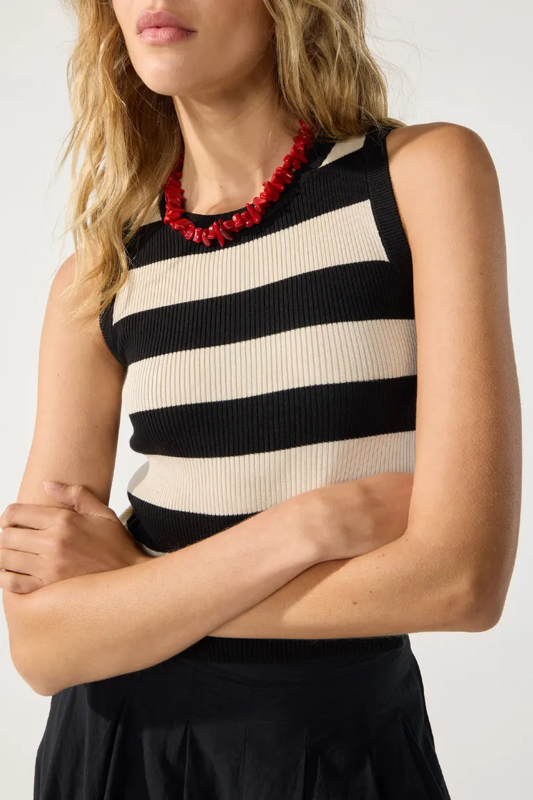 Top sin mangas estampado a rayas en negro y blanco para mujer de Cuesta Blanca en Tops para argentina