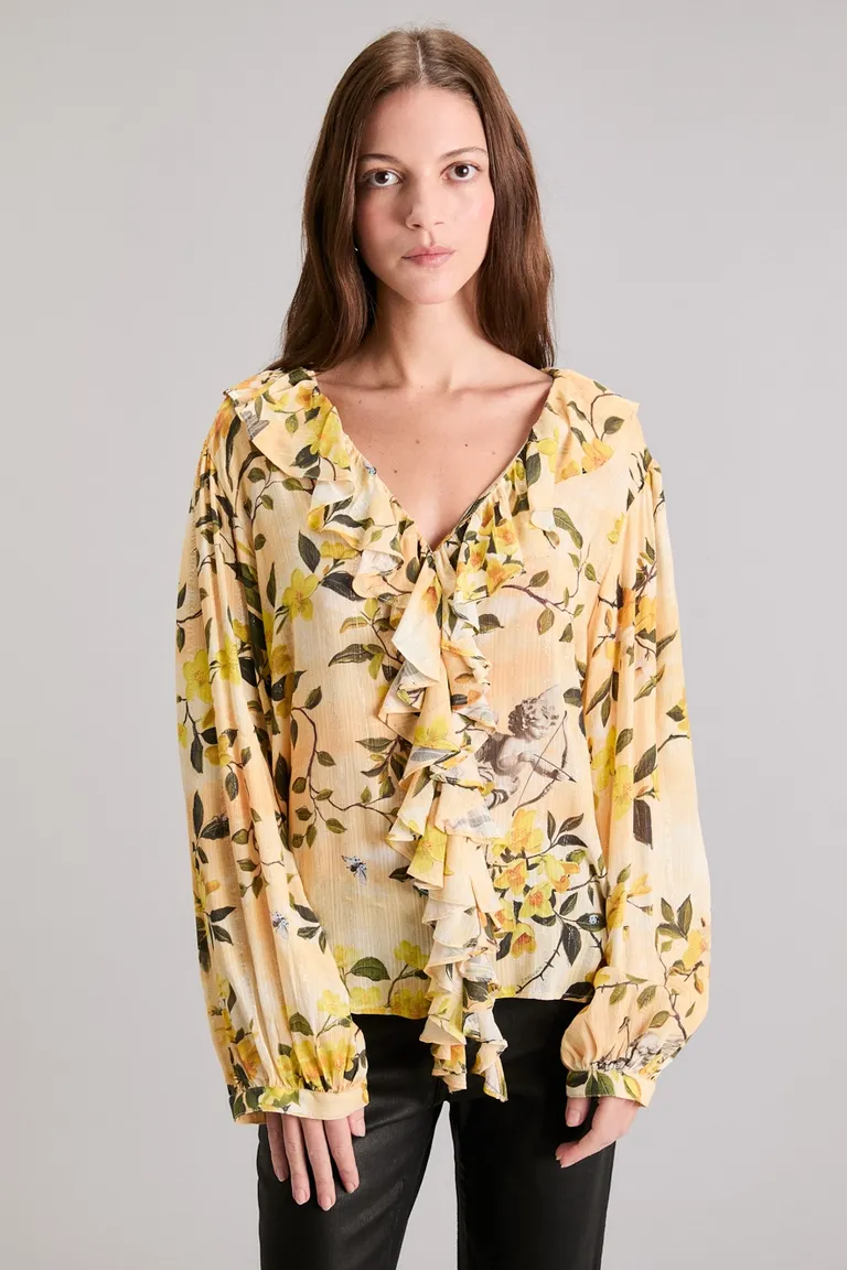 Camisa de estampado floral con detalles de volantes en el escote y cuello de Kosiuko en Camisas para argentina