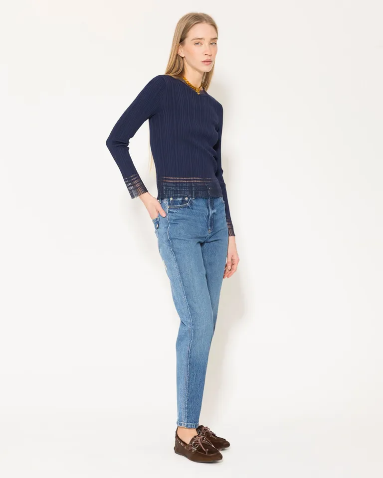 Pantalones de mezclilla con diseño de corte y detalles laterales para un estilo único y de tendencia de Jazmin Chebar en Pantalones para argentina