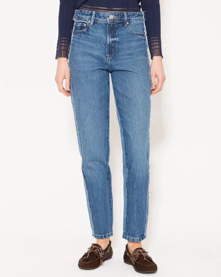 Pantalones de mezclilla con diseño de corte y detalles laterales para un estilo único y de tendencia de Jazmin Chebar en Pantalones para argentina
