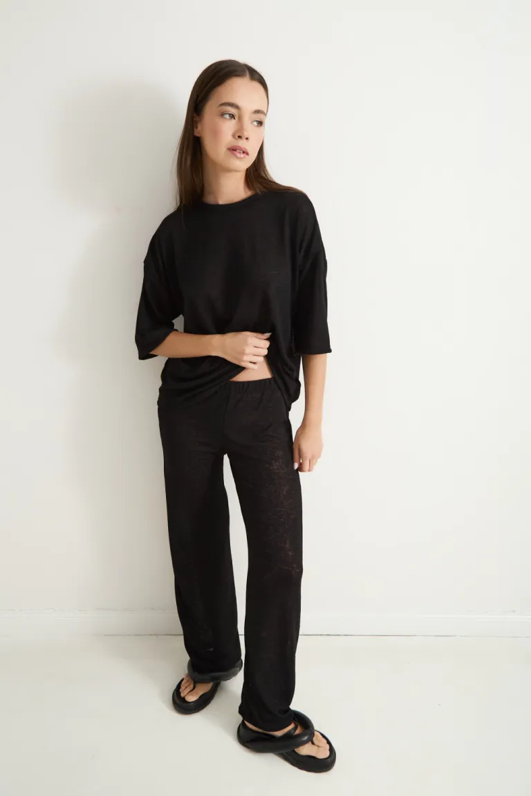 Pantalón de tiro alto en tela de lino con acabado lanoso de Audaz en Pantalones para argentina