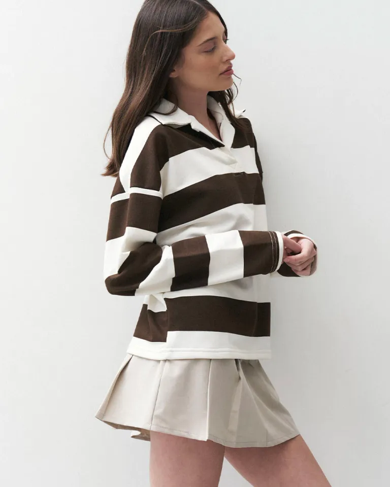 Buzo estilo rugby a rayas en tonos marrones y blancos para mujer de Sky en Buzos y Sweaters para argentina