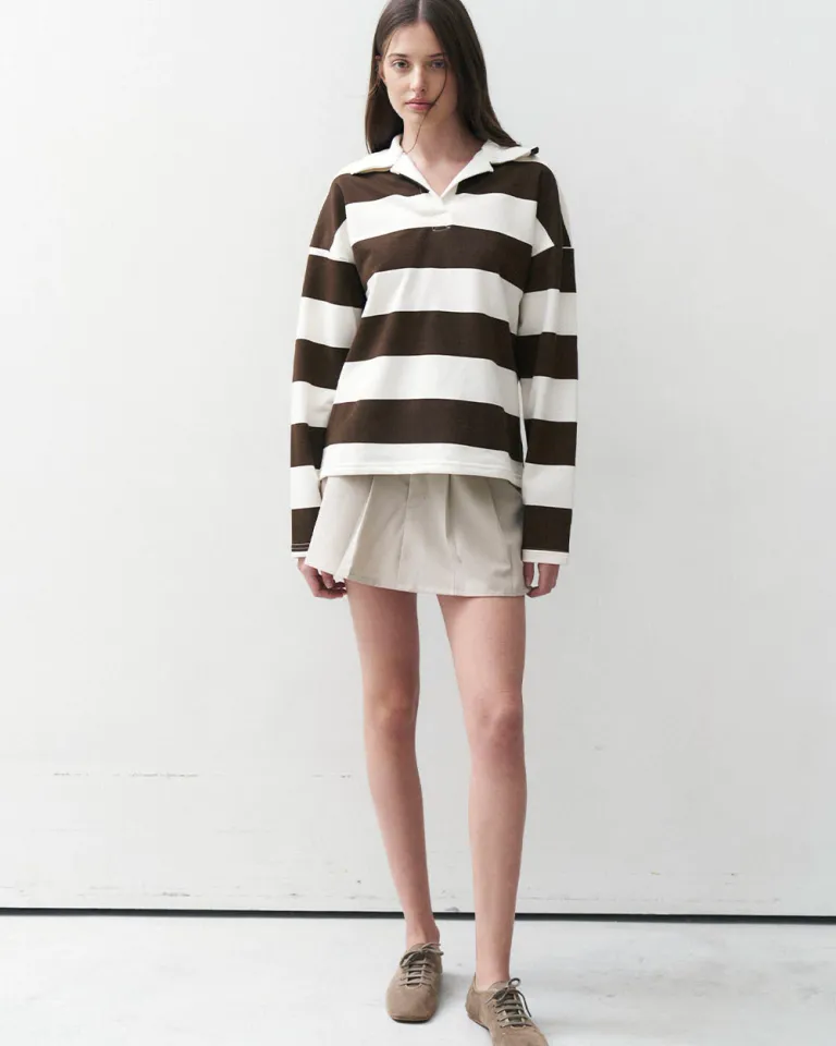 Buzo estilo rugby a rayas en tonos marrones y blancos para mujer de Sky en Buzos y Sweaters para argentina