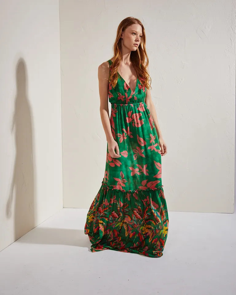 Vestido estampado de viscosa con escote pronunciado y espalda cruzada de Wanama en Vestidos para argentina