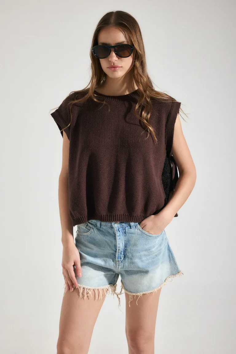 Chaleco tejido sin mangas con lazos, una prenda de moda versátil y cómoda para mujer de Audaz en Chalecos para argentina