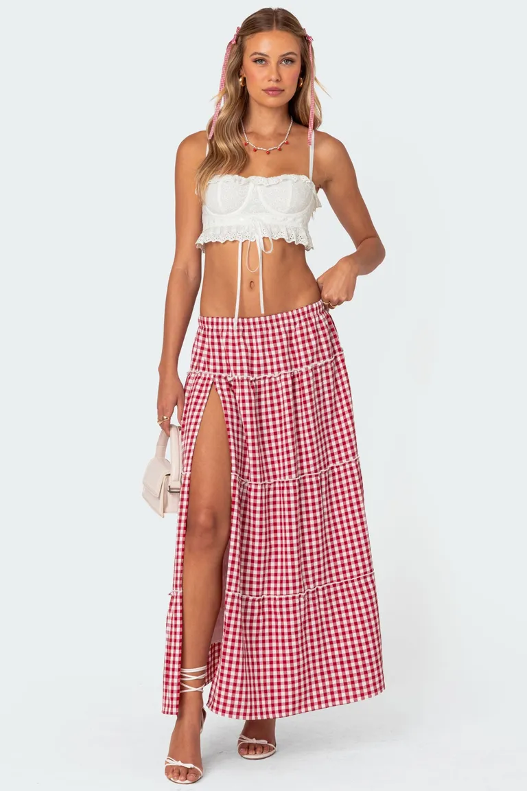 Maxifalda gingham con abertura de Edikted en Faldas para argentina