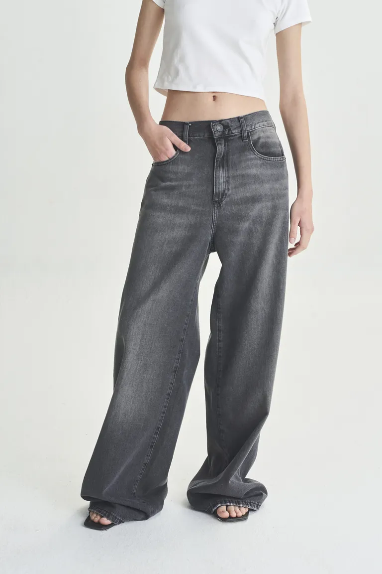 Pantalón ancho de tiro alto en tela vaquera con acabado desgastado de Akiabara en Pantalones para argentina