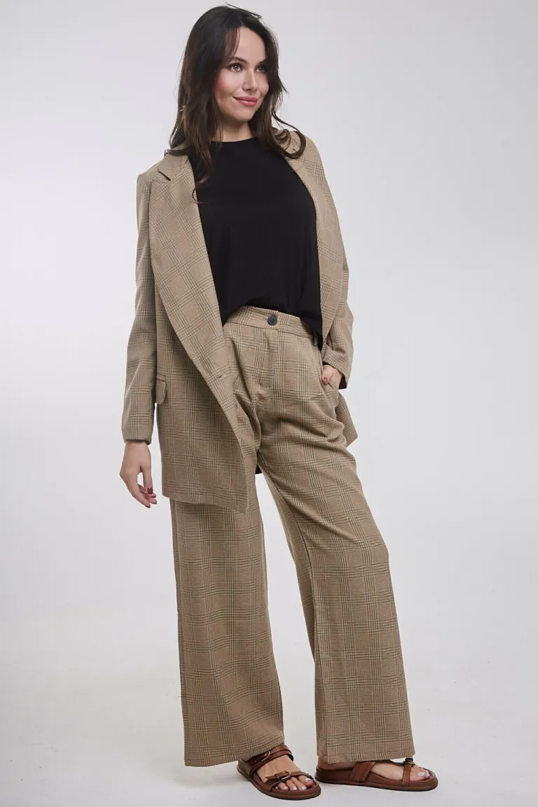 Pantalón ancho de corte sastre en tela cuadrille para mujer de Belle en Pantalones para argentina