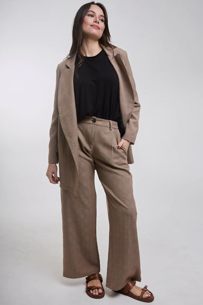Pantalón ancho de corte sastre en tela cuadrille para mujer de Belle en Pantalones para argentina