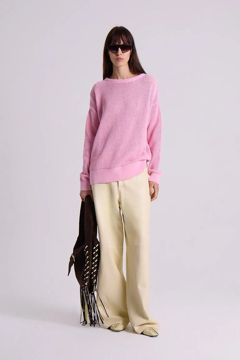 Suéter oversize de algodón tejido con diseño calado y escote redondo de Maria Cher en Buzos y Sweaters para argentina