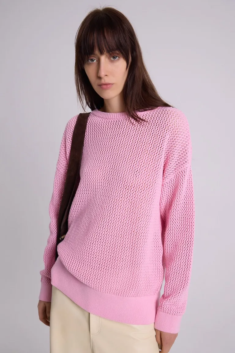 Suéter oversize de algodón tejido con diseño calado y escote redondo de Maria Cher en Buzos y Sweaters para argentina