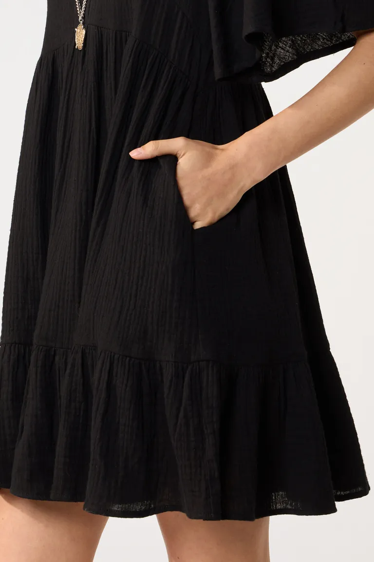 Vestido corto negro de algodón texturizado para mujer de Cuesta Blanca en Vestidos para argentina