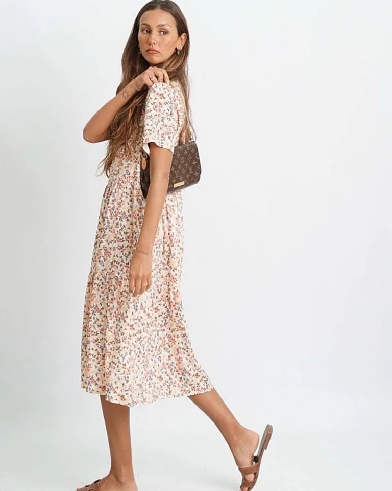 Vestido de lino estampado con doble frunce para mujer de Hesed en Vestidos para argentina