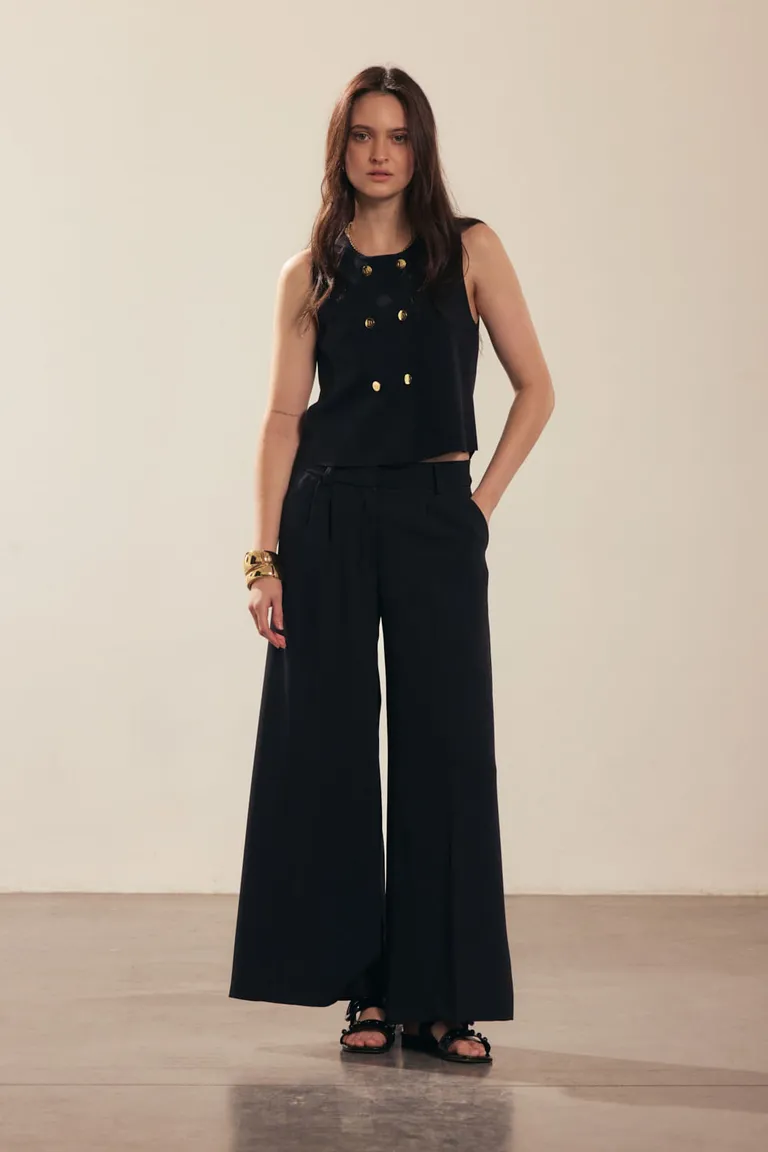 Pantalón wide leg negro de corte clásico y estilo versátil de Portsaid en Pantalones para argentina