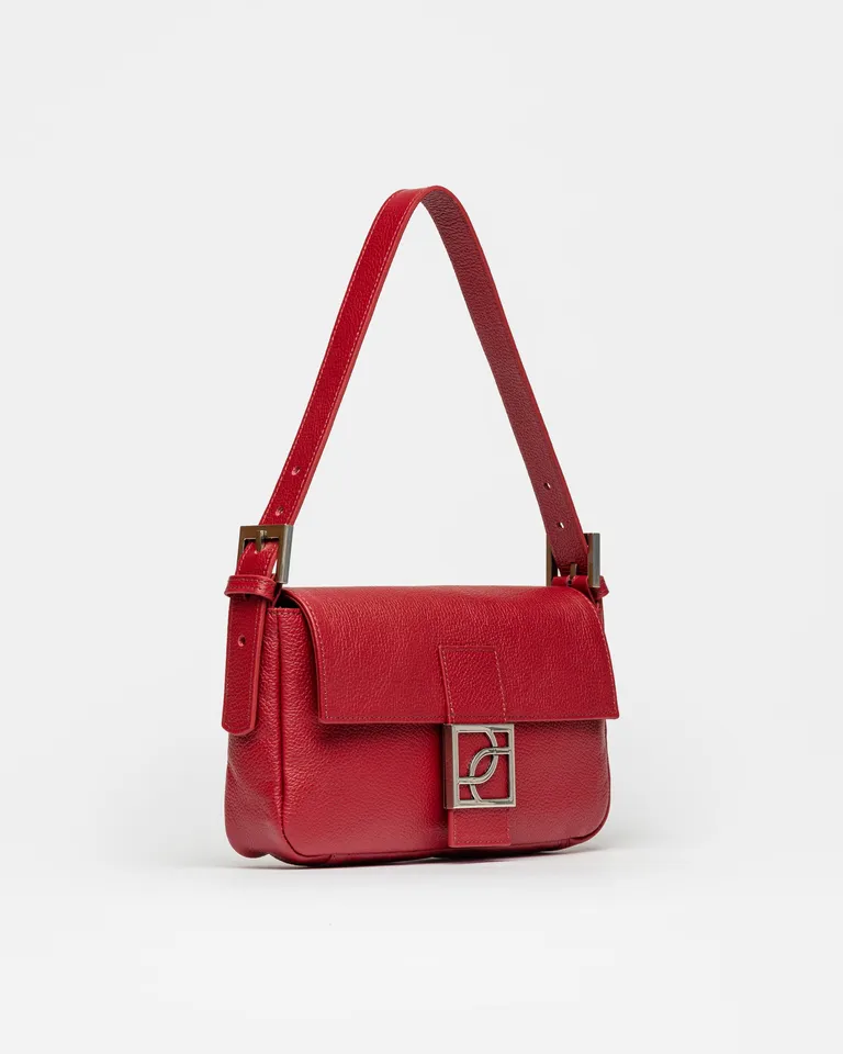 Cartera al hombro de cuero graneado con acabado de firma metálica de Prüne en Bolsos y Carteras para argentina