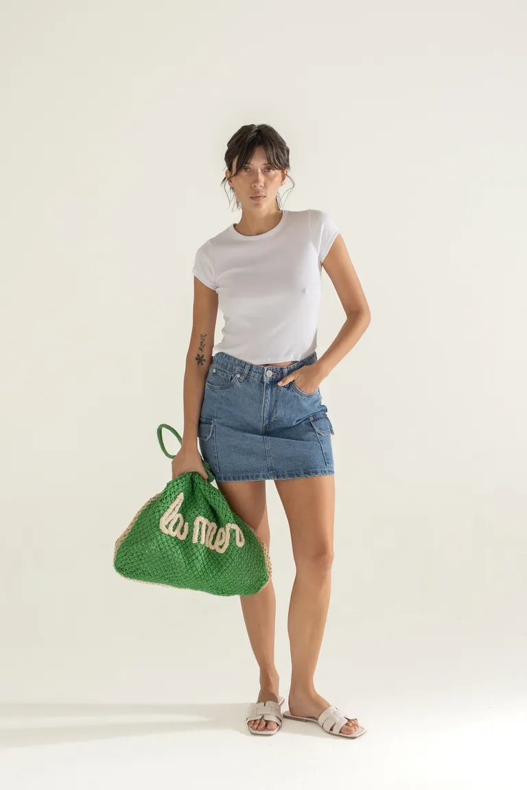 Shorts de mezclilla azul para mujer, modelo Mini cargo harold de Akiabara en Shorts para argentina