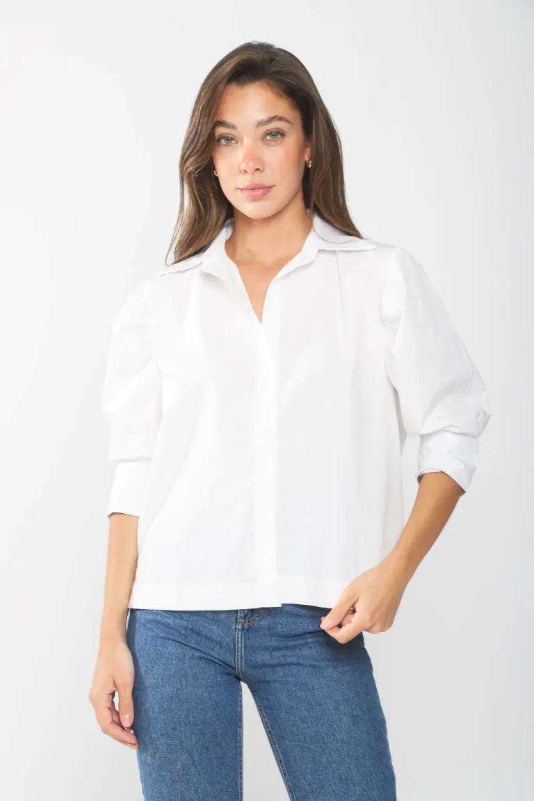 Camisa blanca de poplin con mangas globo para mujer de Belle en Camisas para argentina