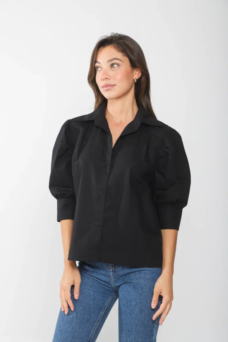 Camisa blanca de poplin con mangas globo para mujer de Belle en Camisas para argentina