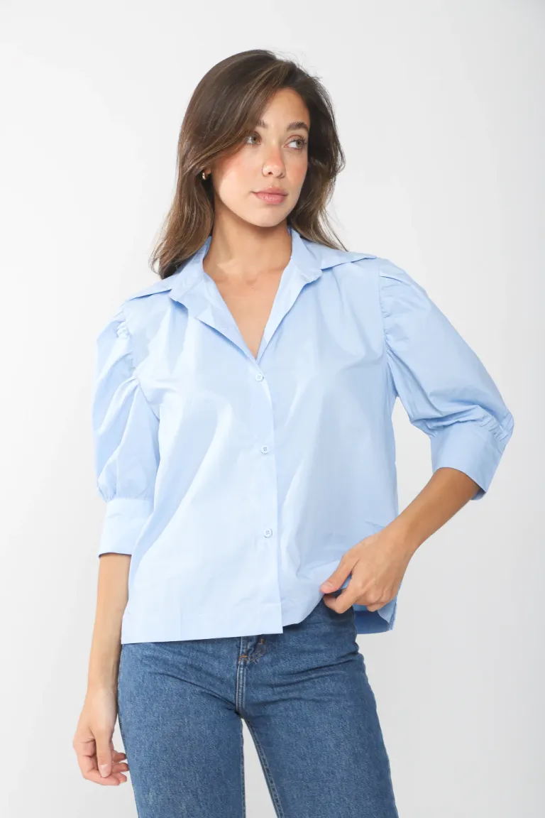 Camisa blanca de poplin con mangas globo para mujer de Belle en Camisas para argentina