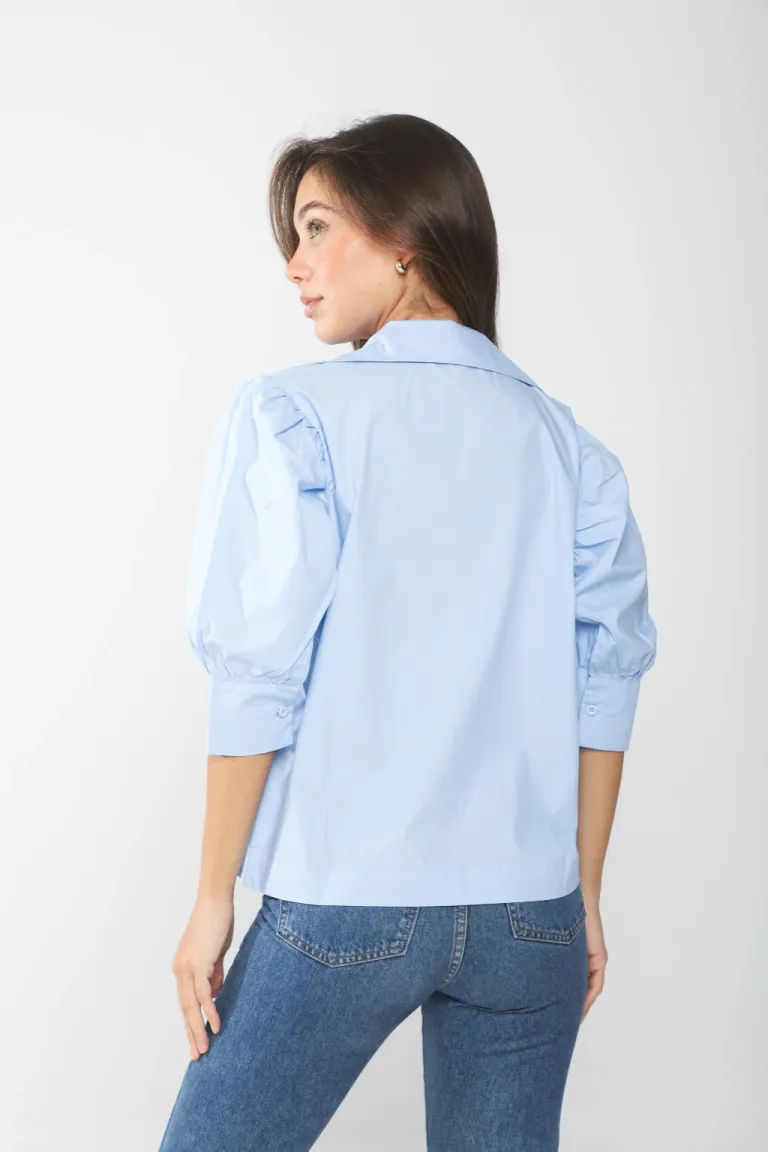 Camisa blanca de poplin con mangas globo para mujer de Belle en Camisas para argentina