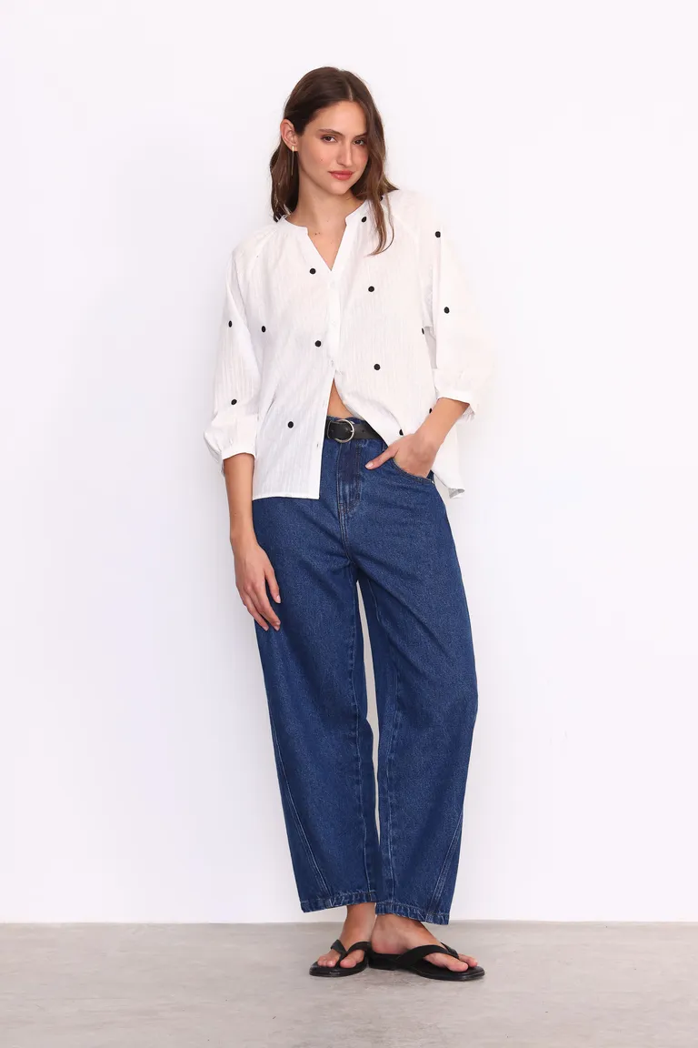 Camisa de manga tres cuartos con estampado de lunares bordados de Yagmour en Camisas para argentina