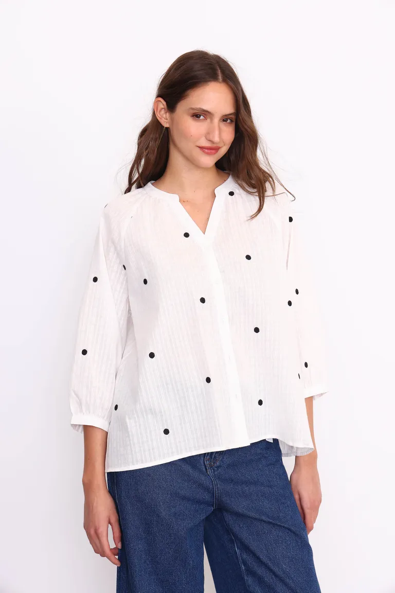 Camisa de manga tres cuartos con estampado de lunares bordados de Yagmour en Camisas para argentina