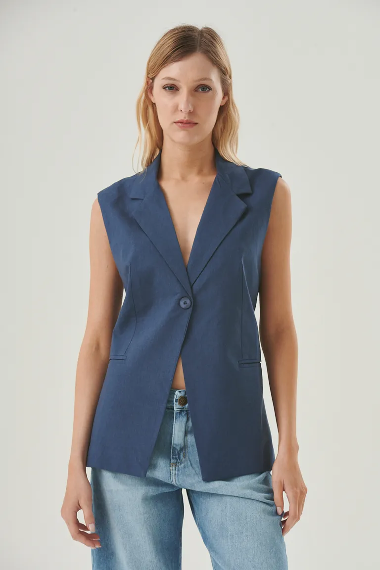 Chaleco sin mangas de lino con solapa y botón frontal de Sweet en Chalecos para argentina