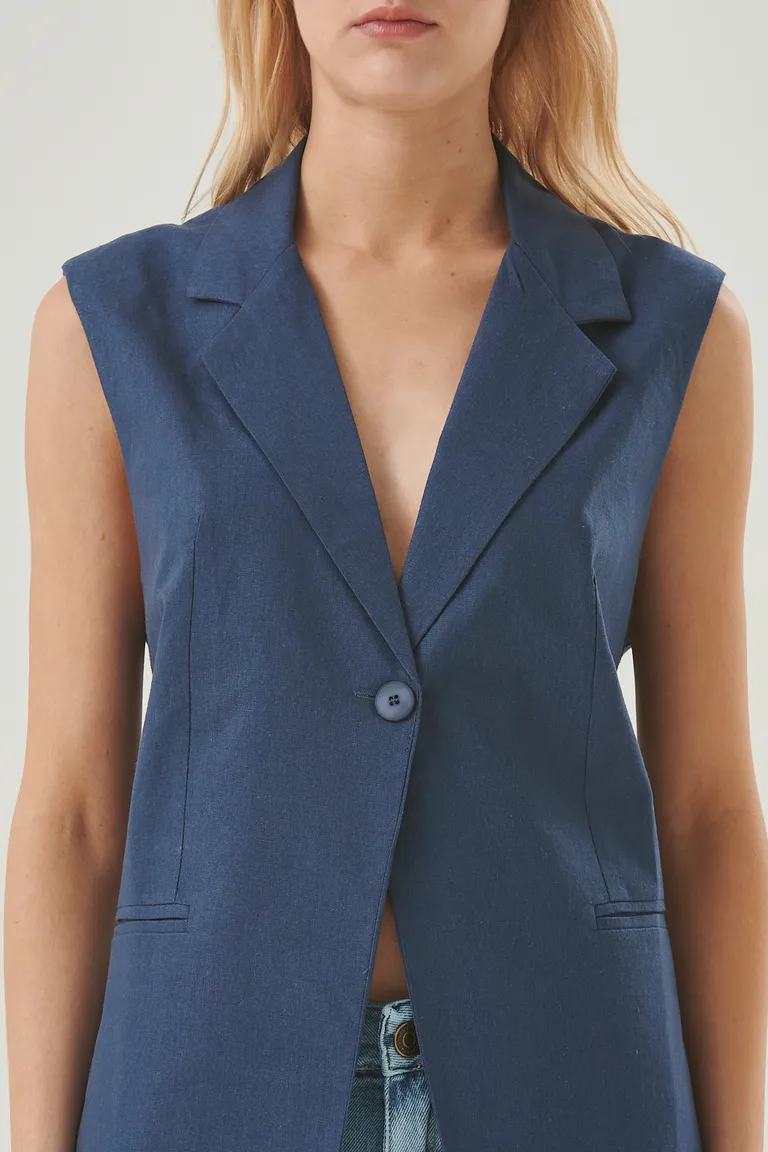 Chaleco sin mangas de lino con solapa y botón frontal de Sweet en Chalecos para argentina
