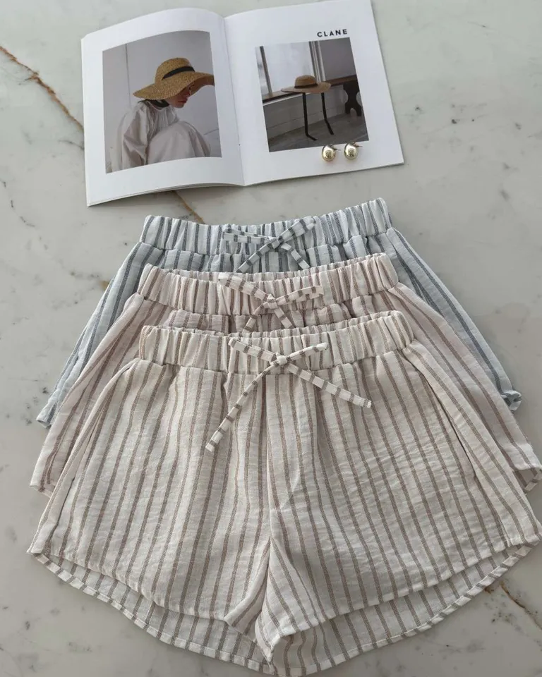 Shorts de lino rayado con bolsillos - Prenda versátil y cómoda para mujer de Hesed en Shorts para argentina