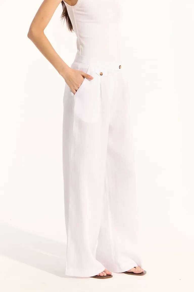 Pantalón amplio de lino con detalles en la cintura y bolsillos de Portsaid en Pantalones para argentina