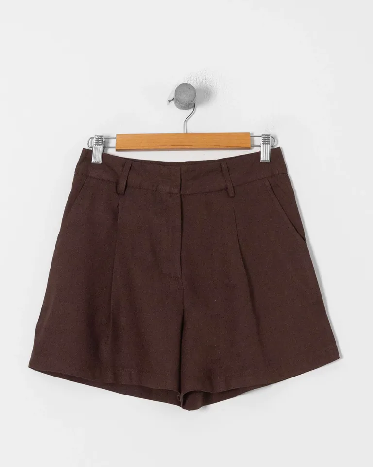 Shorts de lino y rayón de tiro alto con pinzas y bolsillos de Sky en Shorts para argentina