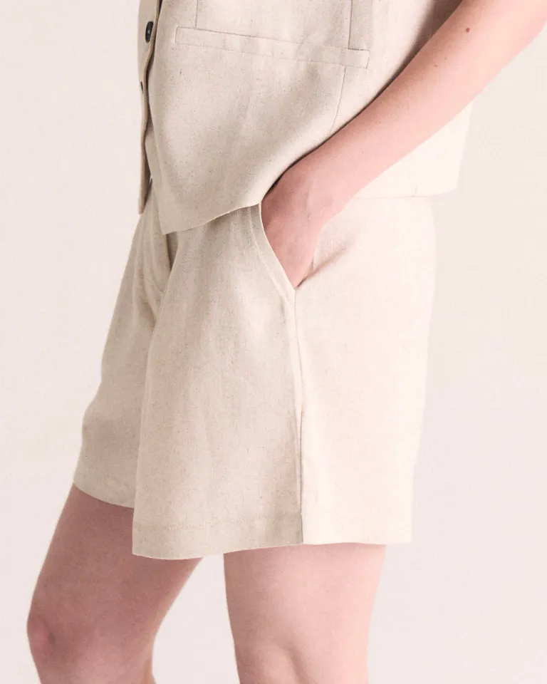 Shorts de lino y rayón de tiro alto con pinzas y bolsillos de Sky en Shorts para argentina